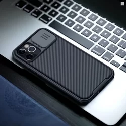 Telefontok iPhone 12 - Nillkin csúsztatható kameravédős fekete hátlap tok-5