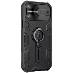 Telefontok iPhone 12 Pro - Nillkin csúsztatható kameravédős, ütésálló, kitámasztható fekete hátlap tok-1
