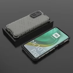 Telefontok Xiaomi Mi 10T / Mi 10T Pro - Hexagon mintás ütésálló áttetsző fekete műanyag tok, szilikon peremmel-1