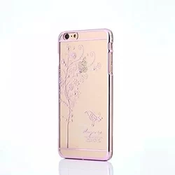 Telefontok iPhone 5/5G/5S SE - Fa mintás, köves pink kemény műanyag tok-3