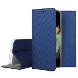 Telefontok Samsung Galaxy S21 Ultra - kék mágneses szilikon keretes könyvtok-1