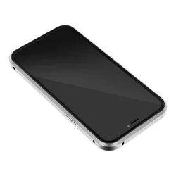 Telefontok iPhone 12 Pro - Magneto ezüst, mágneses fém keretes tok, átlátszó üveg elő + hátlappal-2