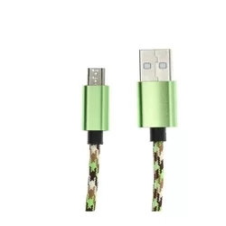 Kábel: Univerzális - zöld szövet MicroUSB / USB 1m kábel, 2A-1