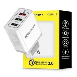 Hálózati töltő:Wozinsky WWC-01 - 3 USB porttal, hálózati gyors töltő, fehér, 3A-4