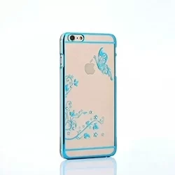 Telefontok iPhone 6 Plus / 6S Plus - kék pillangó mintás, köves kemény műanyag tok-1