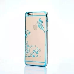 Telefontok iPhone 6 Plus / 6S Plus - kék pillangó mintás, köves kemény műanyag tok-2