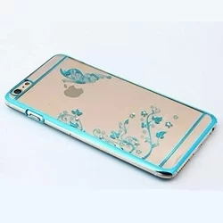 Telefontok iPhone 6 Plus / 6S Plus - kék pillangó mintás, köves kemény műanyag tok-3