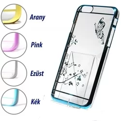 Telefontok iPhone 6 Plus / 6S Plus - kék pillangó mintás, köves kemény műanyag tok-4