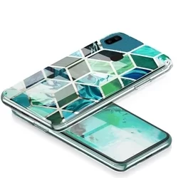 Telefontok Samsung Galaxy A20e - COSMO Marble d8 - Zöld mintás műanyag hátlap tok, szilikon kerettel-2