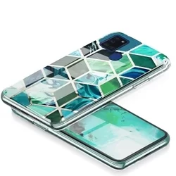 Telefontok Samsung Galaxy A21s - COSMO Marble d8 - Zöld mintás műanyag hátlap tok, szilikon kerettel-2