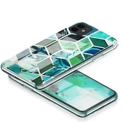 Telefontok iPhone 12 mini - COSMO Marble d8 - Zöld mintás műanyag hátlap tok, szilikon kerettel-2