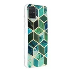 Telefontok Samsung Galaxy A51 - COSMO Marble d8 - Zöld mintás műanyag hátlap tok, szilikon kerettel-1