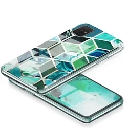 Telefontok Samsung Galaxy A51 - COSMO Marble d8 - Zöld mintás műanyag hátlap tok, szilikon kerettel-2