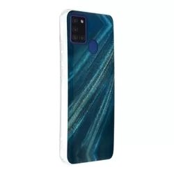 Telefontok Samsung Galaxy A21s - COSMO Marble d10 - Kék mintás műanyag hátlap tok, szilikon kerettel-1
