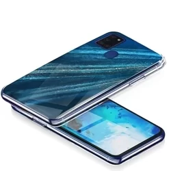 Telefontok Samsung Galaxy A21s - COSMO Marble d10 - Kék mintás műanyag hátlap tok, szilikon kerettel-2