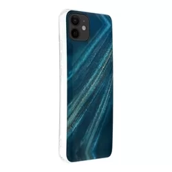 Telefontok iPhone 12 mini - COSMO Marble d10 - Kék mintás műanyag hátlap tok, szilikon kerettel-1