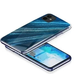 Telefontok iPhone 12 - COSMO Marble d10 - Kék mintás műanyag hátlap tok, szilikon kerettel-2
