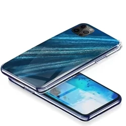 Telefontok iPhone 12 Pro - COSMO Marble d10 - Kék mintás műanyag hátlap tok, szilikon kerettel-2