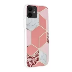 Telefontok iPhone 12 mini - COSMO Marble d2 - Pink mintás műanyag hátlap tok, szilikon kerettel-1
