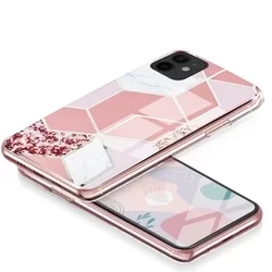 Telefontok iPhone 12 mini - COSMO Marble d2 - Pink mintás műanyag hátlap tok, szilikon kerettel-2