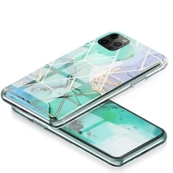 Telefontok iPhone 12 Pro - COSMO Marble d3 - Színes mintás műanyag hátlap tok, szilikon kerettel-2