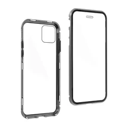Telefontok iPhone 12 - Magneto ezüst, mágneses fém keretes tok, átlátszó üveg elő + hátlappal-4