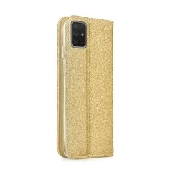 Telefontok Samsung Galaxy A71 - arany Shiny mágneses szilikon keretes könyvtok-1