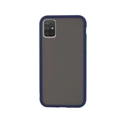 Telefontok Samsung Galaxy A71 - áttetsző fekete műanyag hátlaptok, kék matt szilikon kerettel-1