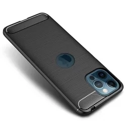 Telefontok iPhone 12 Pro Max - Forcell CARBON fekete szilikon tok (az Apple logónál kivágással)-1