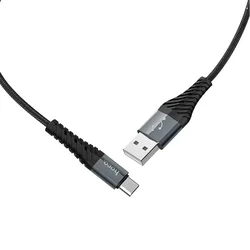 Kábel: HOCO X38 - fekete szövet USB / TYPE-C (USB-C) gyorstöltő 1m kábel, 3A-1