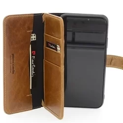 Telefontok iPhone 11 - Pierre Cardin Genuine Leather Bőr barna könyvtok-1