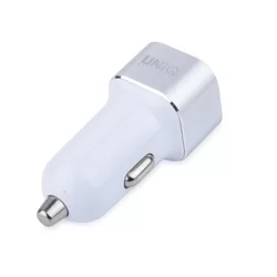 Autós töltő UNIQ - 2 USB portos fehér szivartöltőfej 2,4A + fehér USB / Type-C (USB-C) kábel, 1m-1