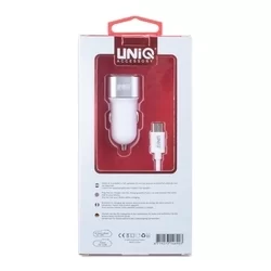 Autós töltő UNIQ - 2 USB portos fehér szivartöltőfej 2,4A + fehér USB / Type-C (USB-C) kábel, 1m-4