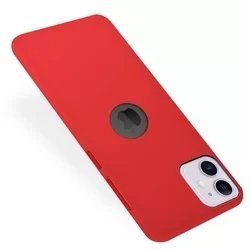 Telefontok iPhone 12 - piros pastel szilikon tok (Apple logónál kivágással)-2