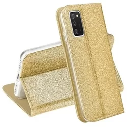 Telefontok Samsung Galaxy A02s - arany Shiny mágneses szilikon keretes könyvtok-2