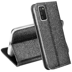 Telefontok Samsung Galaxy A02s - fekete Shiny mágneses szilikon keretes könyvtok-2
