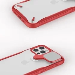 Telefontok iPhone 12 Pro Max - Nillkin Cyclops - áttetsző kemény hátlaptok, piros szilikon kerettel, kitámasztható kamerafedéllel-4