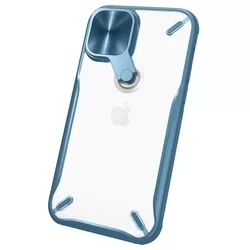 Telefontok iPhone 12 - Nillkin Cyclops - áttetsző kemény hátlaptok, kék szilikon kerettel, kitámasztható kamerafedéllel-2