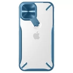 Telefontok iPhone 12 Pro - Nillkin Cyclops - áttetsző kemény hátlaptok, kék szilikon kerettel, kitámasztható kamerafedéllel-1
