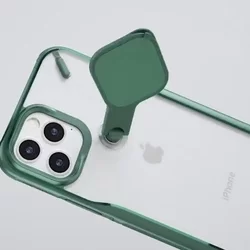 Telefontok iPhone 12 Pro - Nillkin Cyclops - áttetsző kemény hátlaptok, zöld szilikon kerettel, kitámasztható kamerafedéllel-4