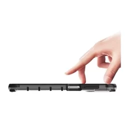 Telefontok Samsung Galaxy A12 - Hexagon mintás ütésálló fekete áttetsző műanyag tok, szilikon peremmel-2