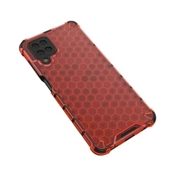 Telefontok Samsung Galaxy A12 - Hexagon mintás ütésálló piros áttetsző műanyag tok, szilikon peremmel-2