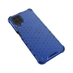 Telefontok Samsung Galaxy A12 - Hexagon mintás ütésálló kék áttetsző műanyag tok, szilikon peremmel-3