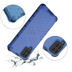 Telefontok Samsung Galaxy A12 - Hexagon mintás ütésálló kék áttetsző műanyag tok, szilikon peremmel-4