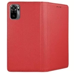 Telefontok Xiaomi Redmi Note 10 - piros mágneses szilikon keretes könyvtok-1