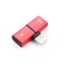 Adapter: Audio + Töltő (Lightning) adapter iPhone készülékekhez, piros-2