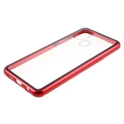 Telefontok Samsung Galaxy A21s - Magneto piros, mágneses fém keretes hátlap tok, átlátszó üveg elő + hátlappal-4