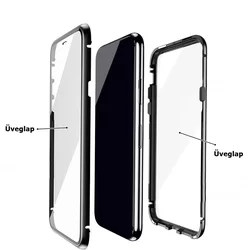 Telefontok Samsung Galaxy A72 / A72 5G - Magneto fekete, mágneses fém keretes tok, átlátszó üveg elő + hátlappal-1