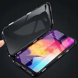 Telefontok Samsung Galaxy A72 / A72 5G - Magneto fekete, mágneses fém keretes tok, átlátszó üveg elő + hátlappal-4
