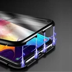 Telefontok Samsung Galaxy A72 / A72 5G - Magneto fekete, mágneses fém keretes tok, átlátszó üveg elő + hátlappal-5